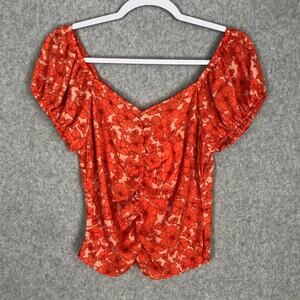 Sienna Sky Top Women Medium Orange Floral Blouse Cottage Fairy Twee Rodeo Resort